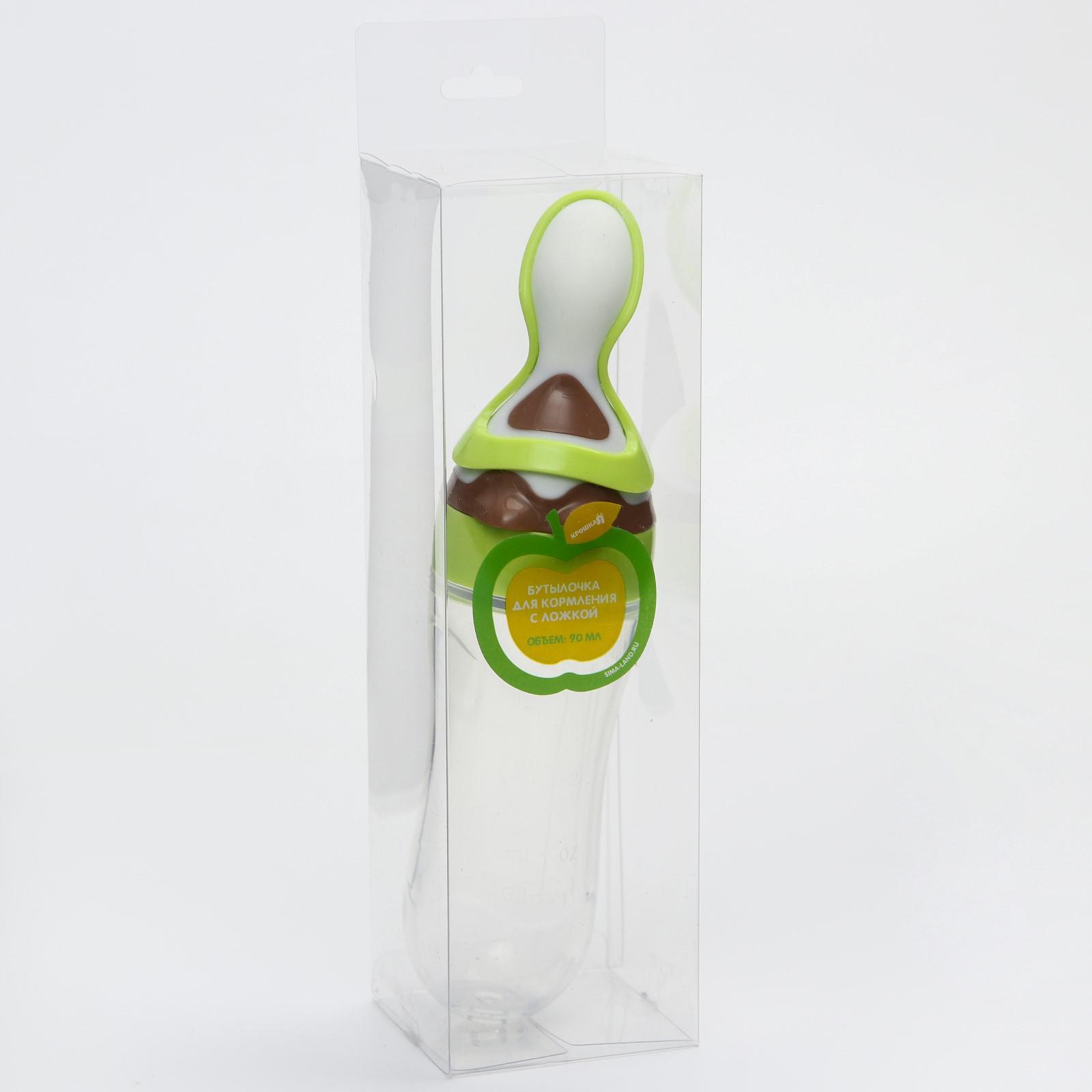 Бутылочка Крошка Я силиконовая с ложкой 90 мл цвет зеленый - фото 7