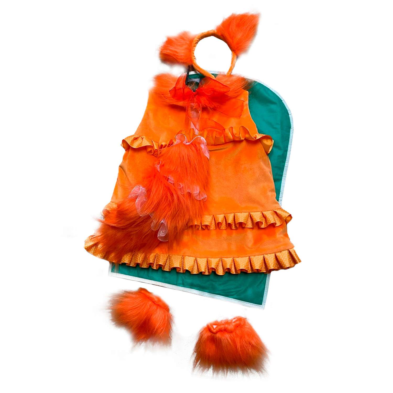 Костюм карнавальный Тутси новогодний Лисичка оранжевый платье ободок с ушками манжеты на ножки 834-2023 - фото 2