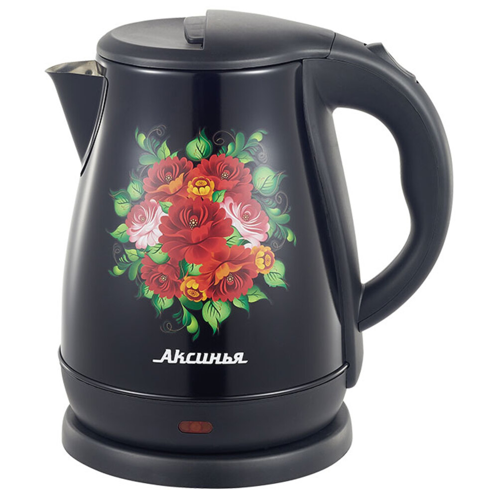 Электрический чайник Аксинья КС-1051 нержавеющая сталь узоры 1500 Вт черный - фото 1