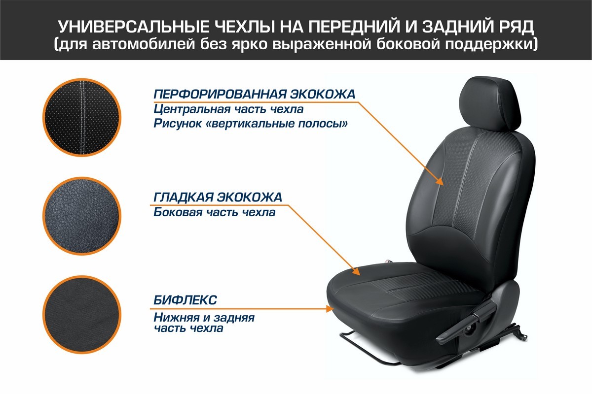 Универсальные чехлы AutoFlex для автомобильных сидений из эко-кожи комплект 4 шт SC.U4.TW - фото 2