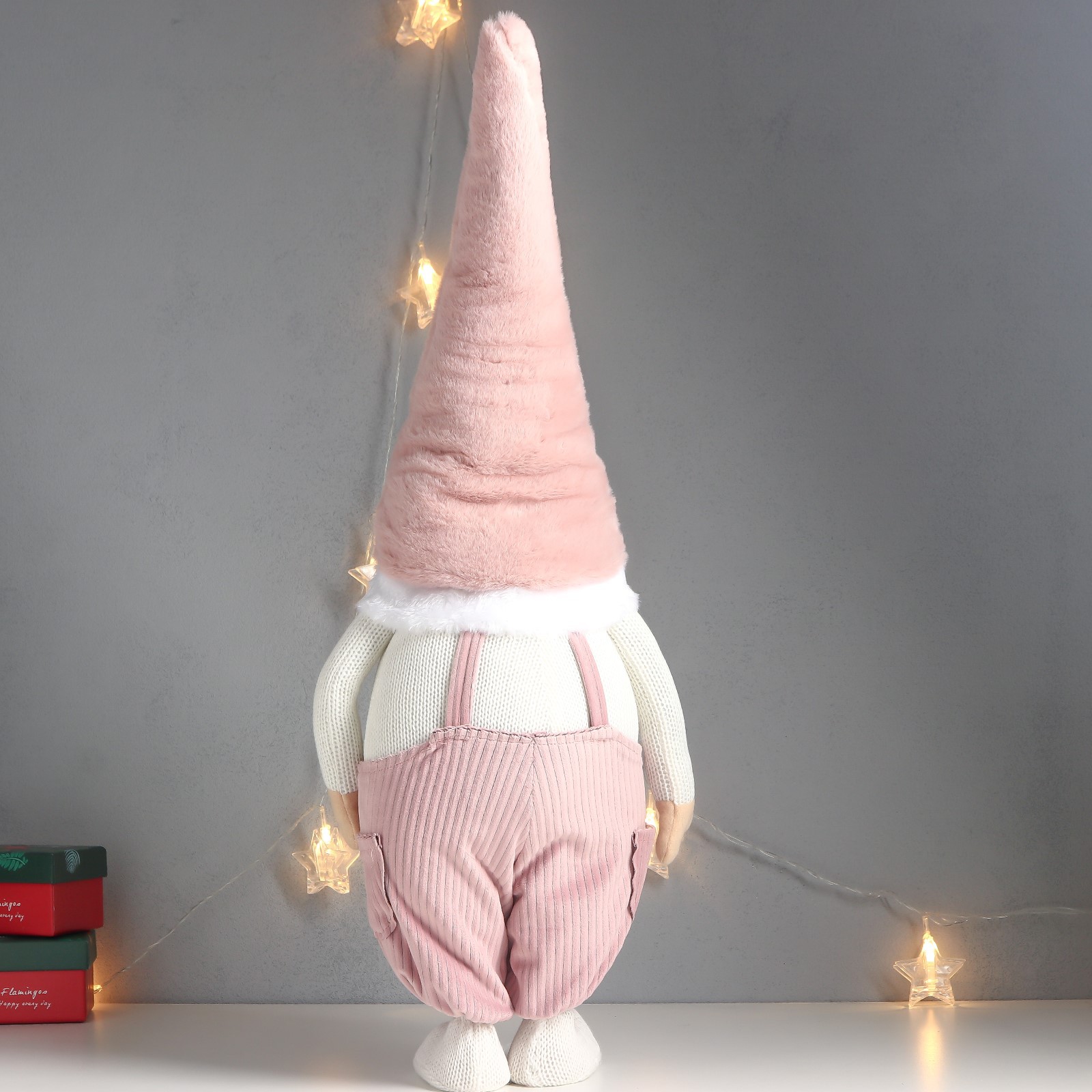 Кукла интерьерная Зимнее волшебство «Дед Мороз только нос в розовом вельветовом комбинезоне» 70х25х19 см - фото 4