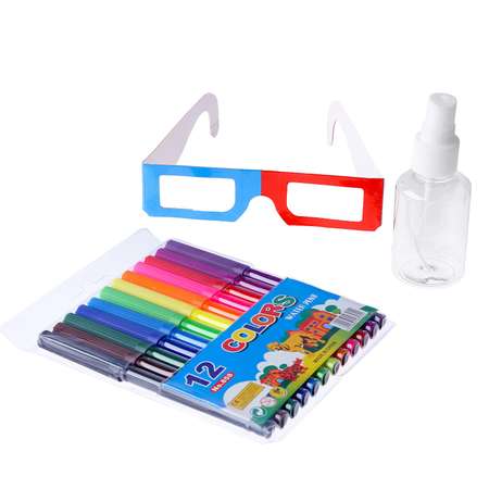Книжка-раскраска Буква-ленд многоразовая «Достопримечательности» фломастеры 12 цв 3D очки бутылочка для воды