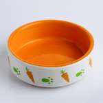 Миска Пижон керамическая для грызунов двухцветная с морковками 80мл 8.8х8.8х3 см оранжево-белая