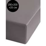 Простыня натяжная DeNASTIA сатин 200x200+25 серый C060091