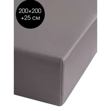 Простыня натяжная DeNASTIA сатин 200x200+25 серый C060091