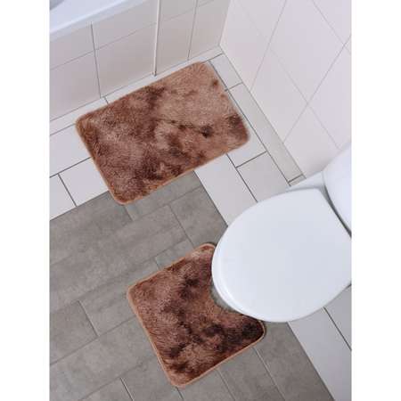 Набор ковриков Доляна для ванной и туалета «Пушистик» 2 шт: 38×40 40×60 см цвет бежево-коричневый