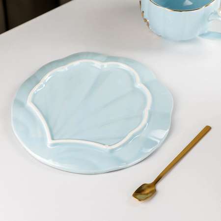 Чайная пара Sima-Land с ложкой Линия чашка 250 мл блюдце цвет голубой