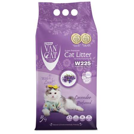 Наполнитель для кошек Van Cat Lavender комкующийся лаванда 5кг