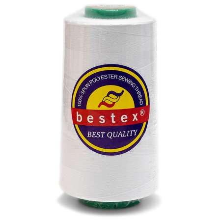 Нитки Bestex промышленные для тонких тканей для шитья и рукоделия 50/2 5000 ярд 1 шт 001 белый