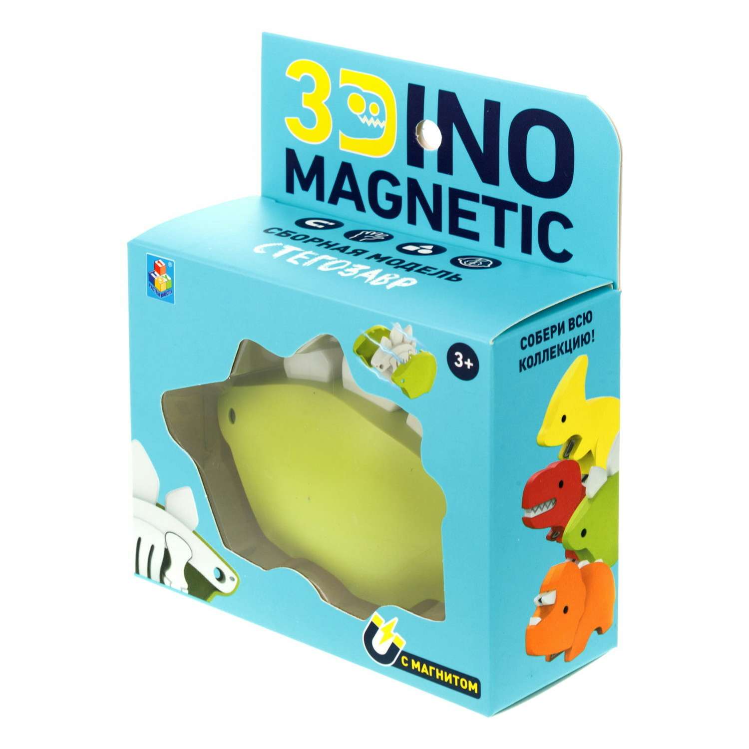 Сборная модель 1TOY 3Dino Magnetic Стегозавр зеленый - фото 11