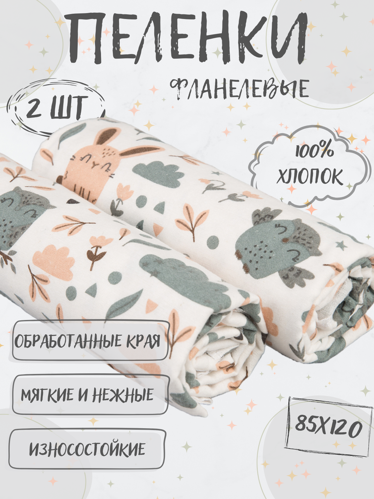 Пеленка фланелевая Чудо-Чадо для новорожденных «Тренды» друзья 2 шт - фото 1