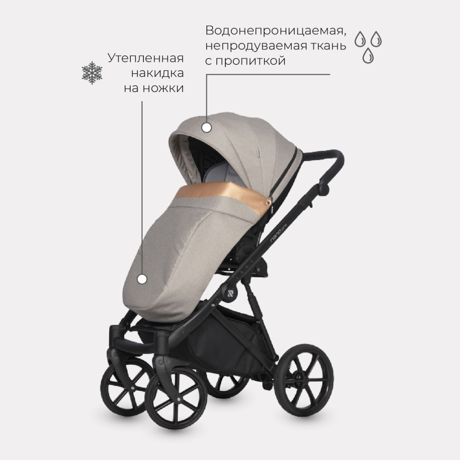 Коляска 3в1 Riko Nano Pro Pearl Camel Зол-Беж - фото 4