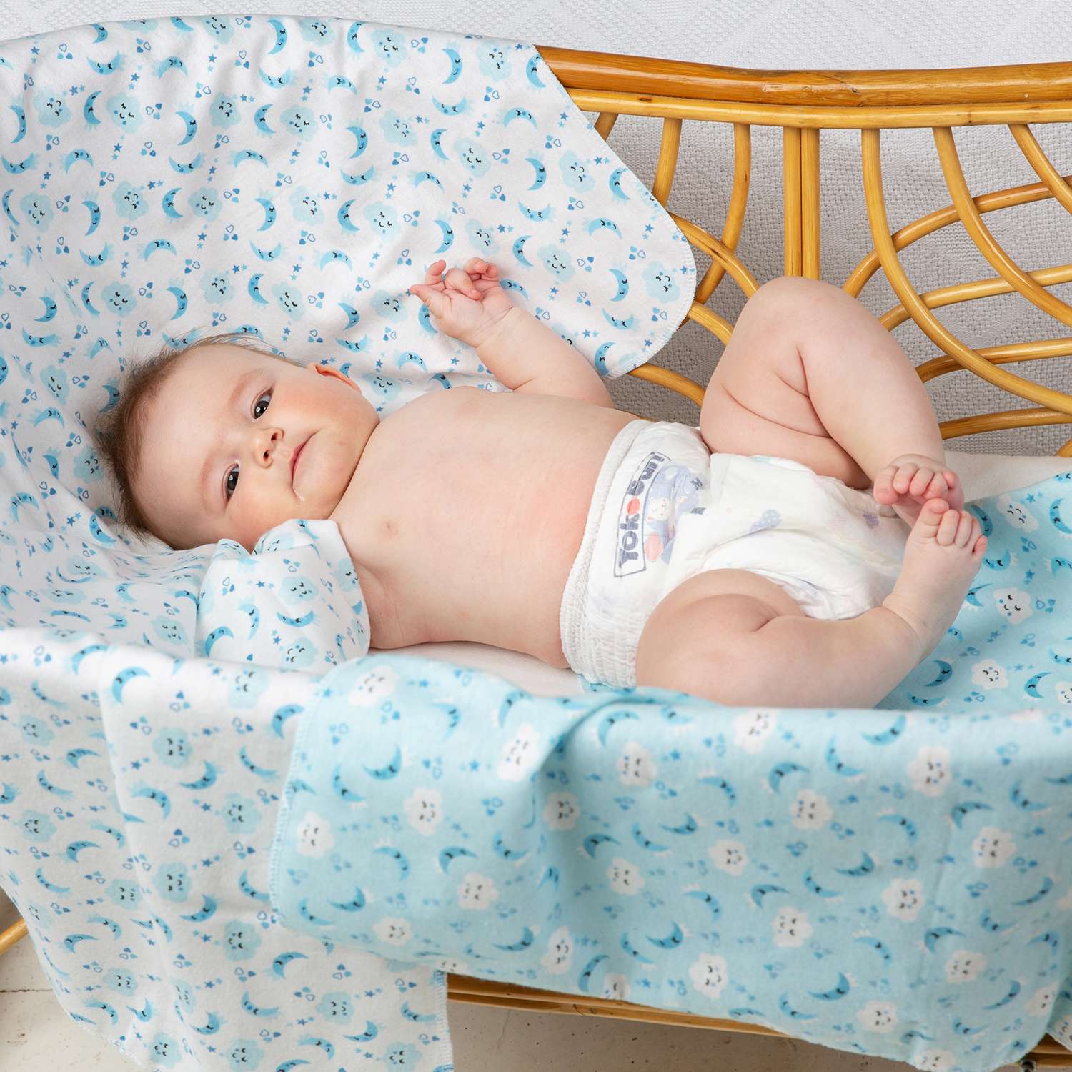 Пеленки фланелевые Чудо-чадо для новорожденных «ЗасыпайКа» 90х120см голубой 3 шт - фото 2