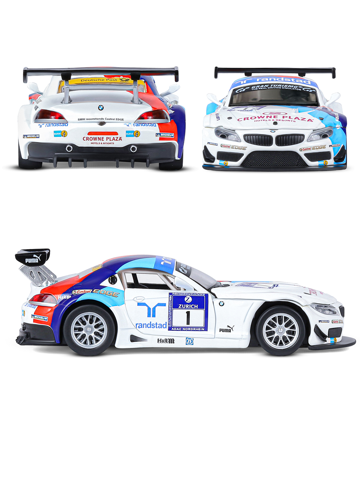 Автомобиль АВТОпанорама BMW Z4 GT3 1:32 белый JB1251302 - фото 5