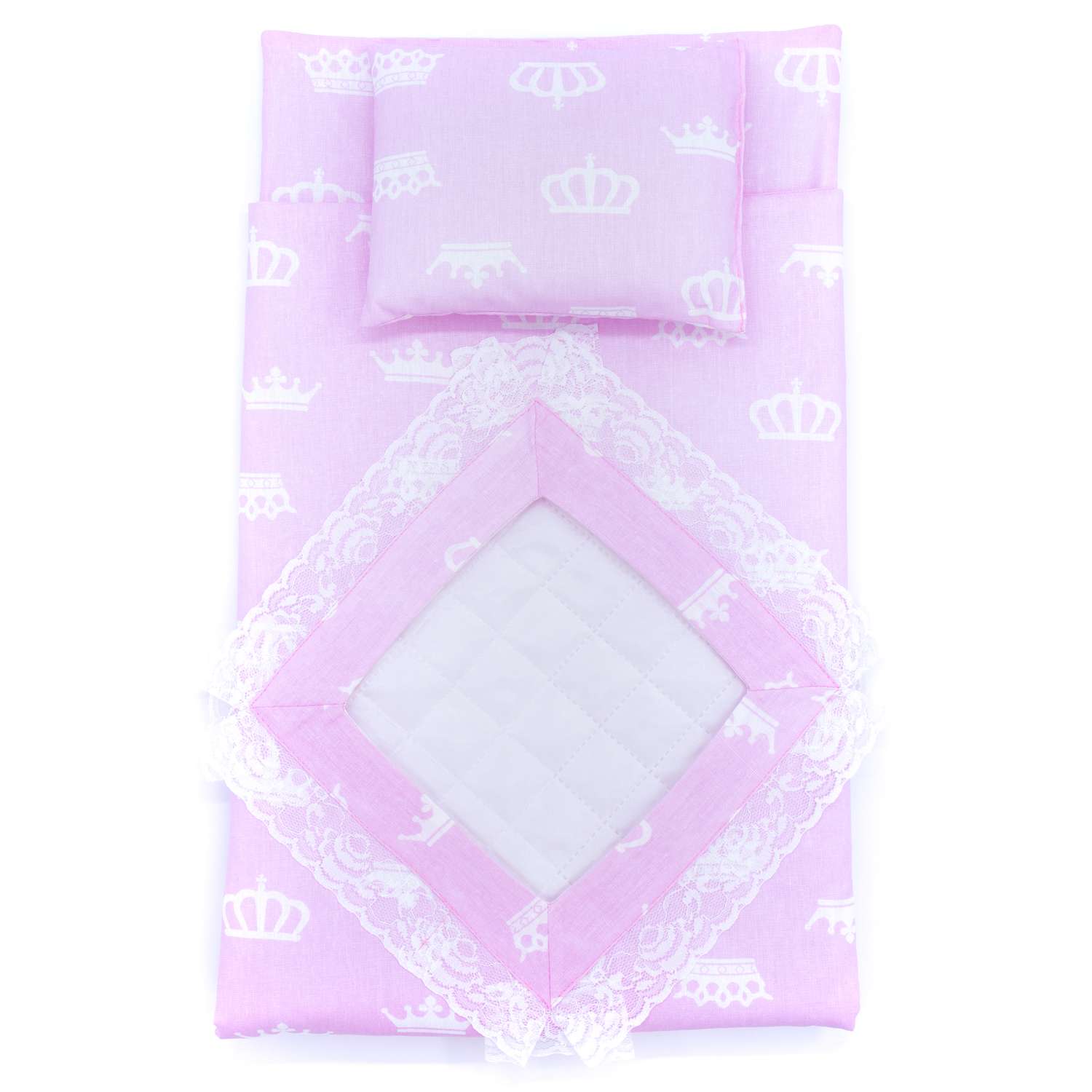 Комплект для пупса Модница 43-48 см: одеяло в пододеяльнике подушка и матрасик пастельно-розовый 6109пастельно-розовый - фото 1