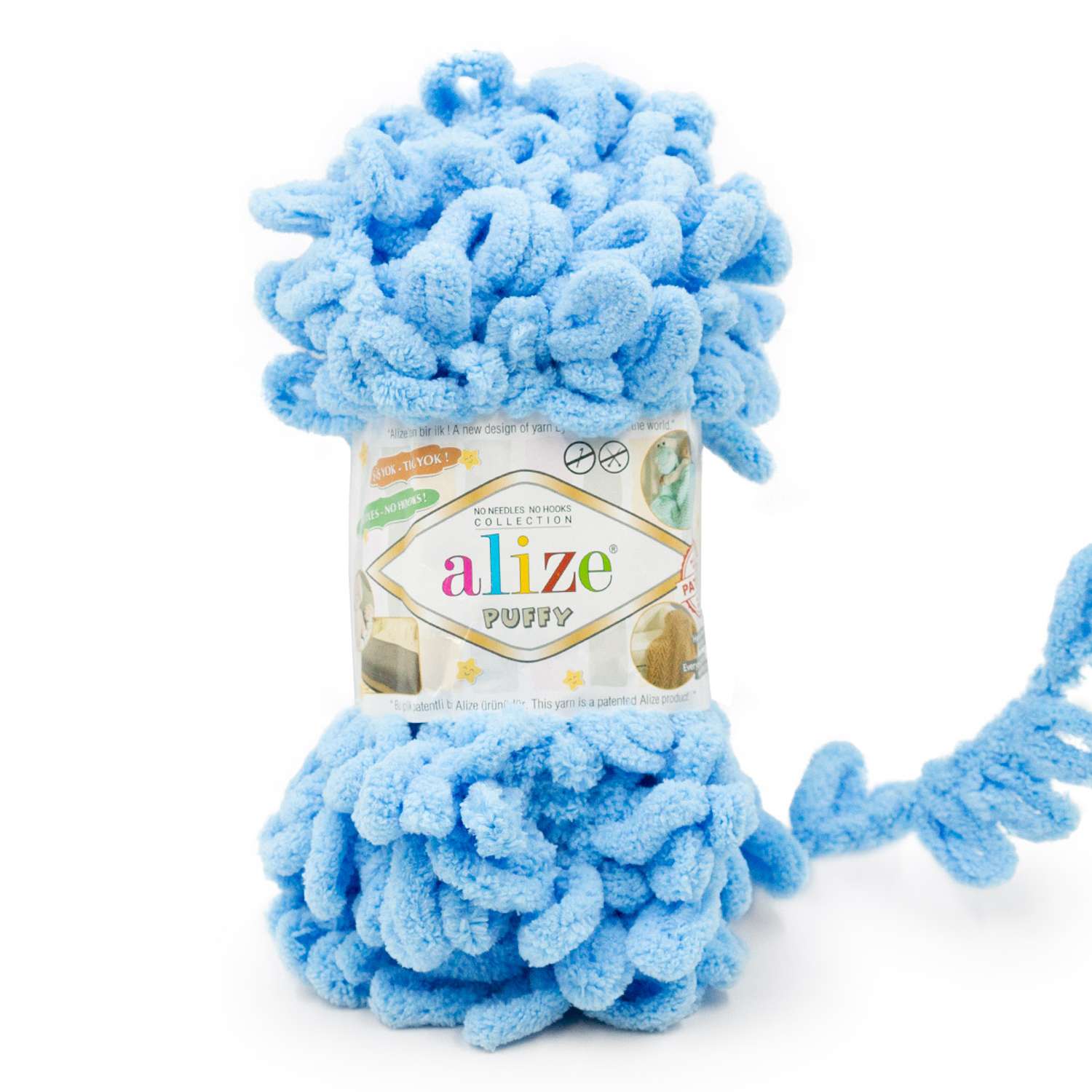 Пряжа для вязания Alize puffy 100 г 9 м микрополиэстер фантазийная плюшевая 342 средне-синий 5 мотков - фото 7