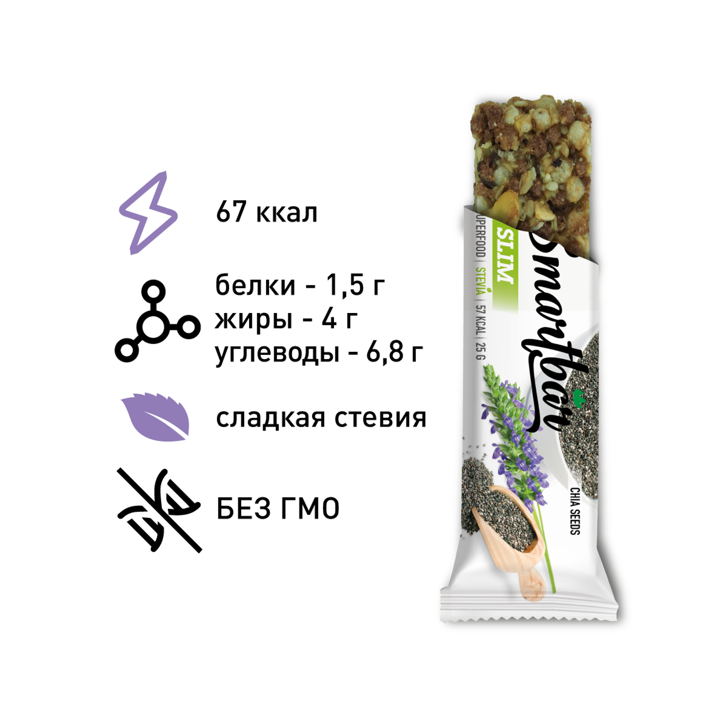 Батончик Smartbar Slim мюсли с семенами льна и кунжута 6 шт. х 25 г - фото 3