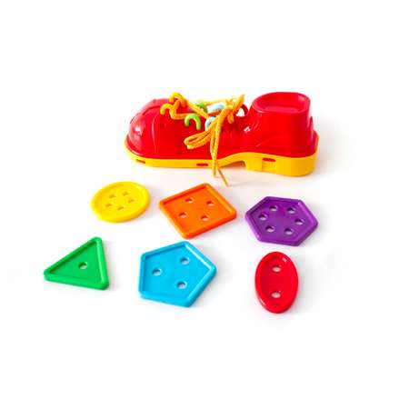 Развивающая игрушка-шнуровка KNOPA Красный ботинок с пуговками
