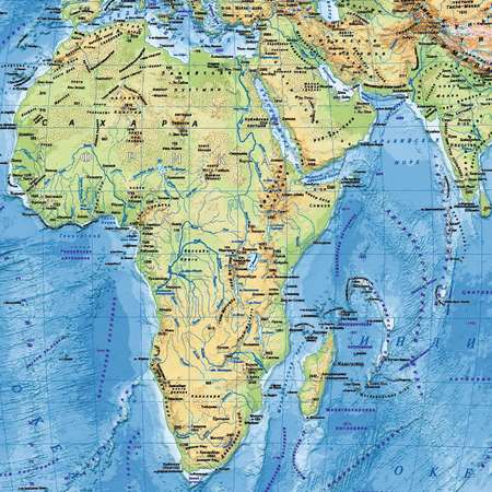 Карта мира РУЗ Ко Физическая. Большая. Настенная на картоне с ламинацией
