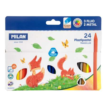 Набор цветных карандашей MILAN пластиковых 24 шт включая металлик и флуоресцентные трехгранный корпус