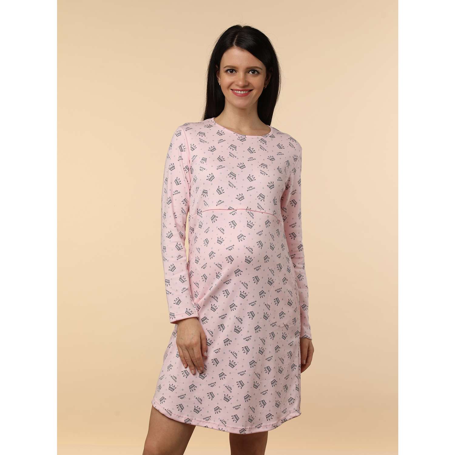 Сорочка для беременных Fest П212504Е Розовый/серый - фото 1