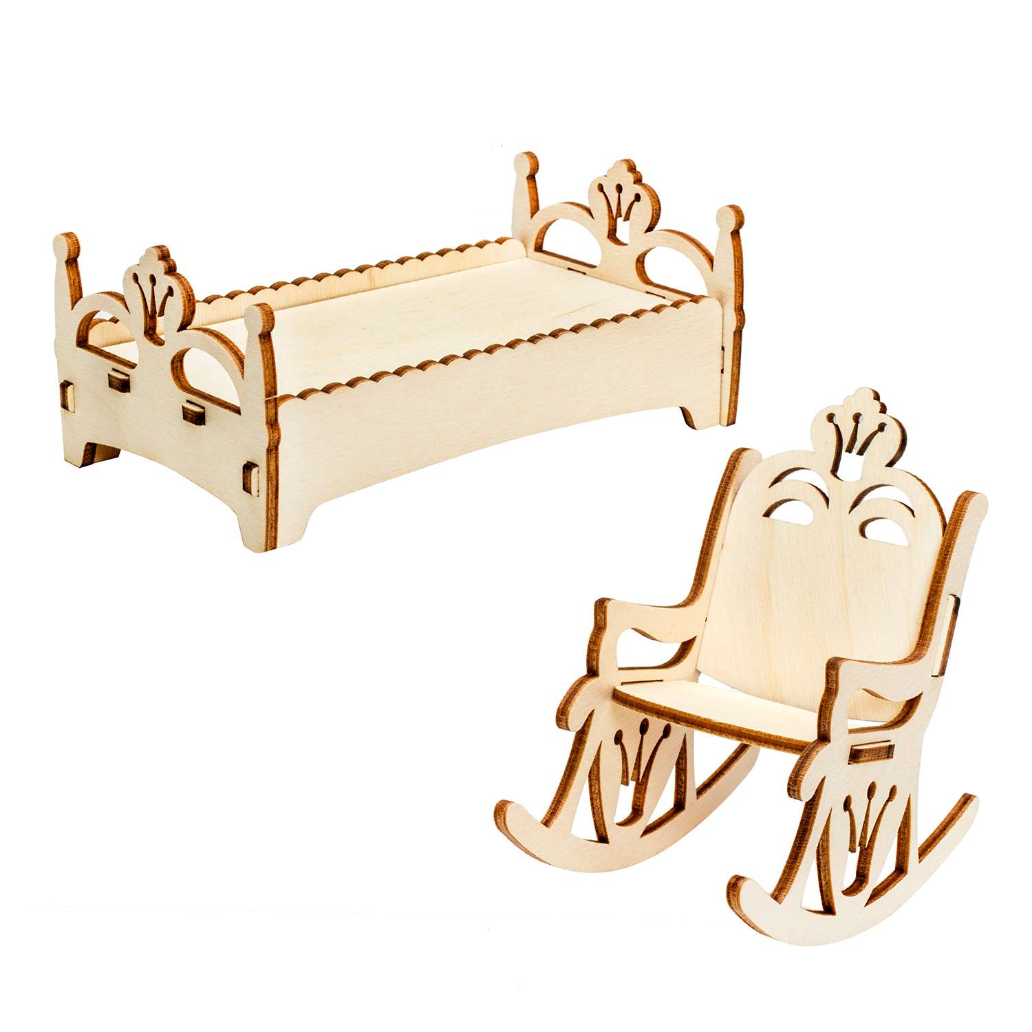 Конструктор деревянный IQ FORMAT Мебель для кукол Принцесса LO! Кресло-качалка и кроватка - фото 2