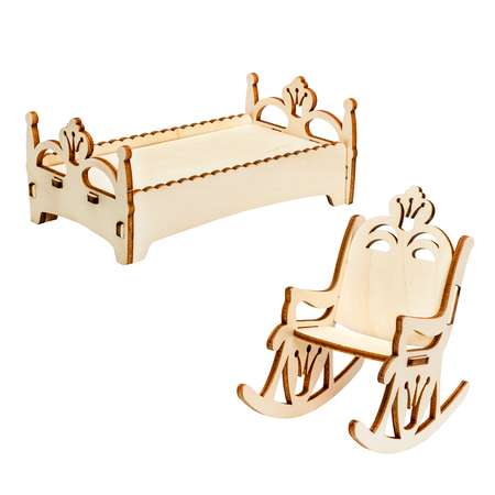 Конструктор деревянный IQ FORMAT Мебель для кукол Принцесса LO! Кресло-качалка и кроватка