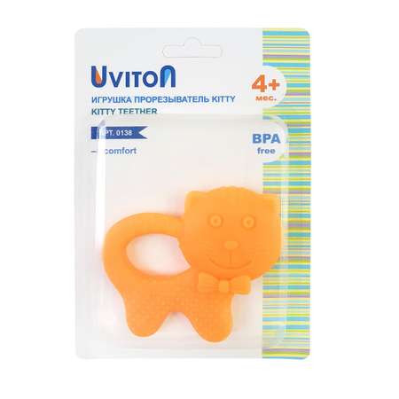Прорезыватель Uviton из пищевого силикона Арт. 0201 котик оранжевый
