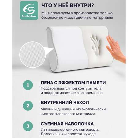 Ортопедическая подушка EcoSapiens Memory Plus с эффектом памяти 60х40х13 см