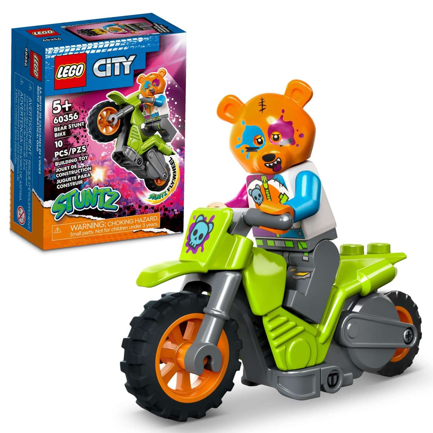 Конструктор детский LEGO City Stuntz Трюковый мотоцикл медведь 60356 - фото 1