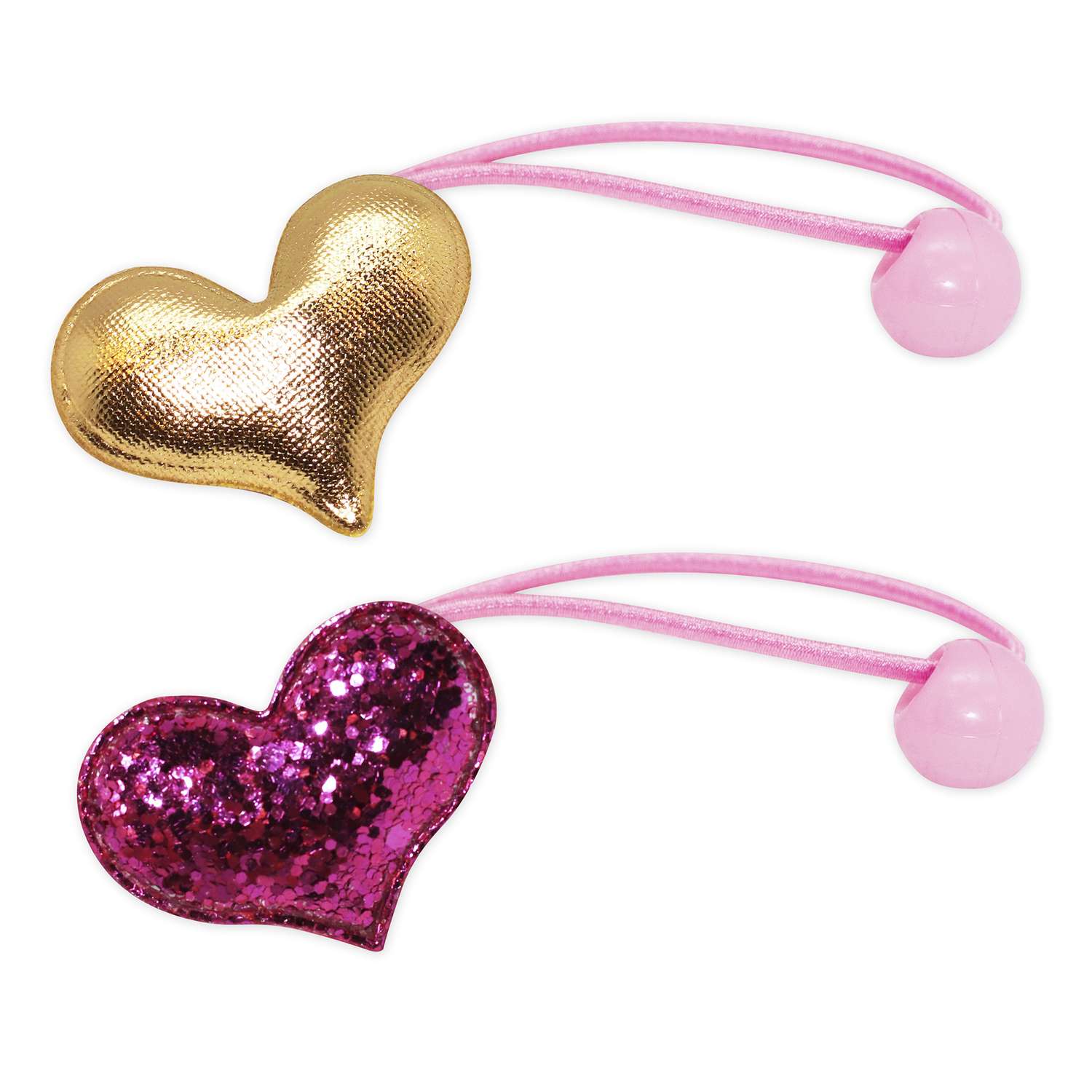 Набор резинок для волос B and H Сердце с блестками Розовое+Сердце Золотое 2шт W0008 - фото 1