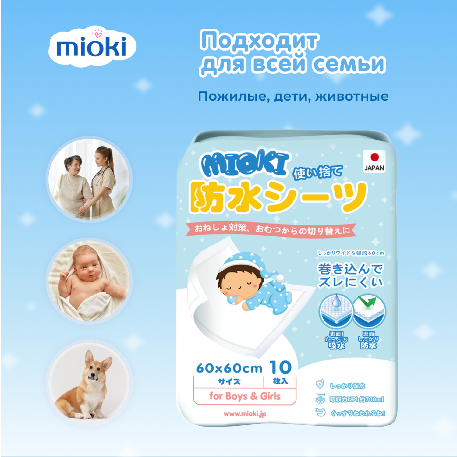 Пеленки одноразовые MIOKI 60х60 см БОКС 4 упаковки по 10 шт - фото 5
