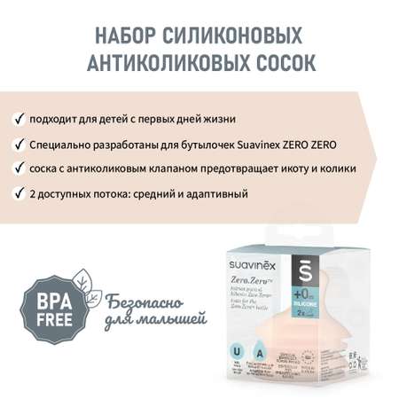 Соска для бутылки Suavinex противоколиковая 2 шт