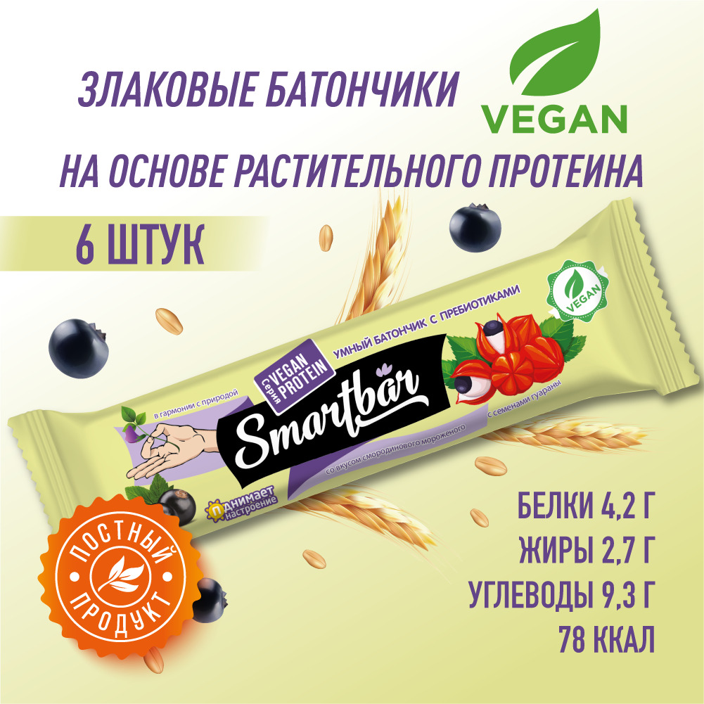 Протеиновые батончики Smartbar VEGAN Смородиновое мороженое 6 шт.x 30г - фото 2