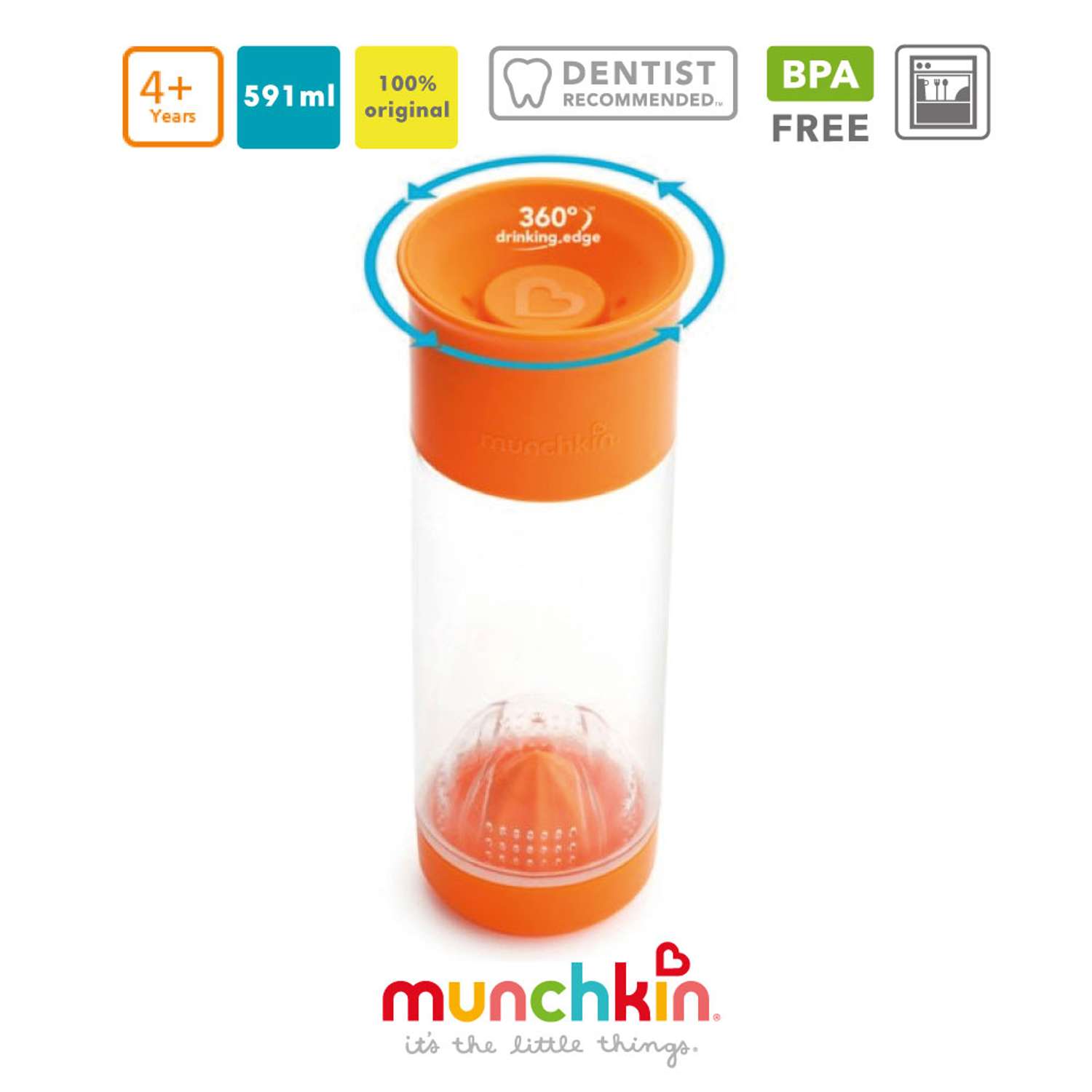 Поильник Munchkin 360 для фруктовой воды с инфузером 591мл. оранжевый - фото 2