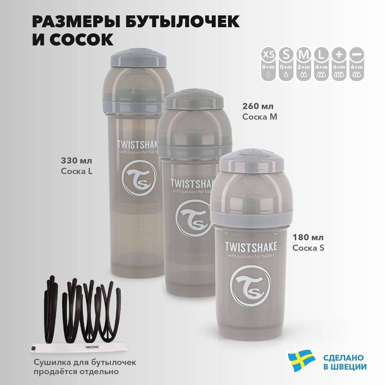 Бутылочка Twistshake Антиколиковая Пастельный серый 260 мл 2 мес+ - фото 6