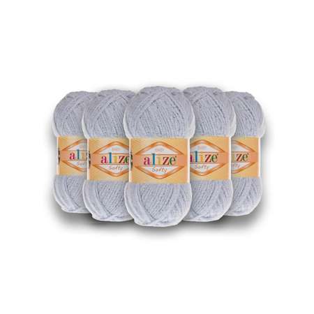 Пряжа для вязания Alize softy 50 гр 115 м микрополиэстер мягкая фантазийная 416 серый 5 мотков