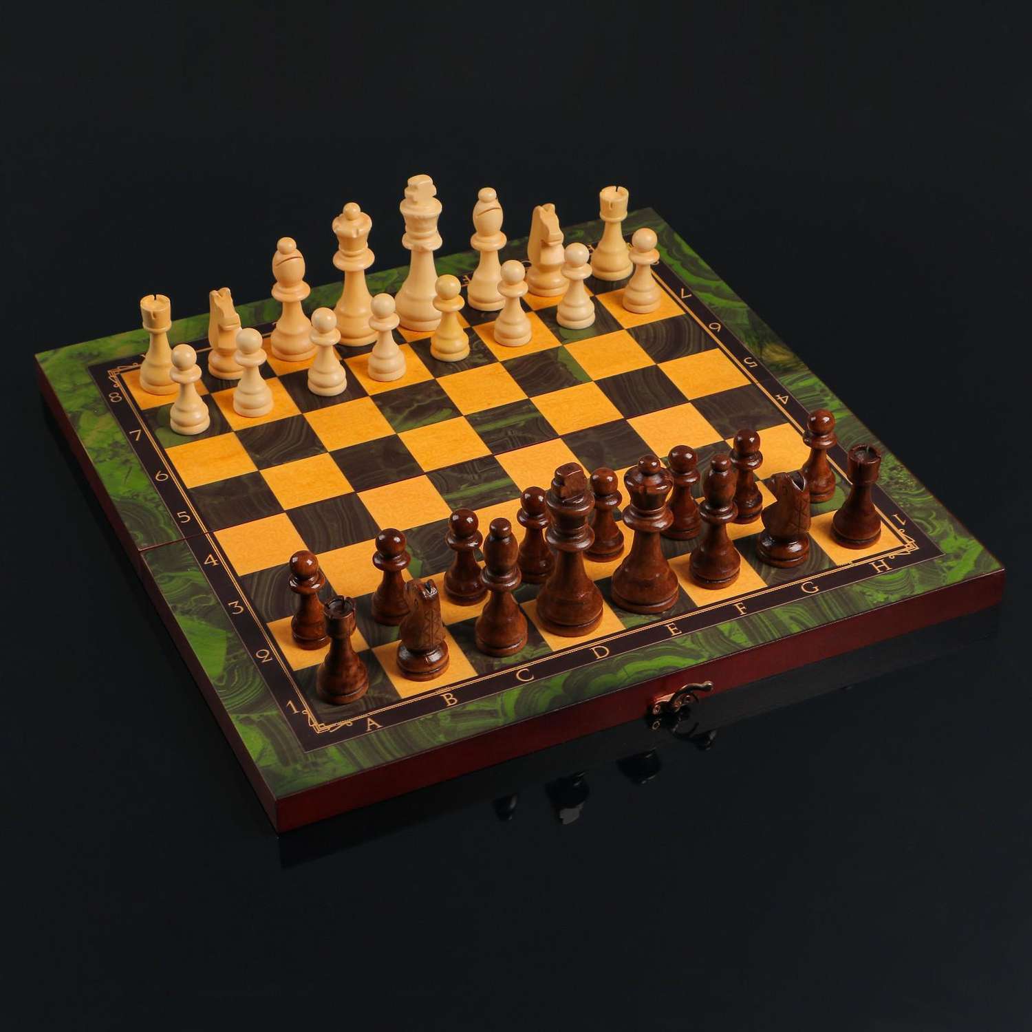 Настольная игра Sima-Land 3 в 1 «Малахит» шахматы шашки нарды доска дерево 40х40 см - фото 1