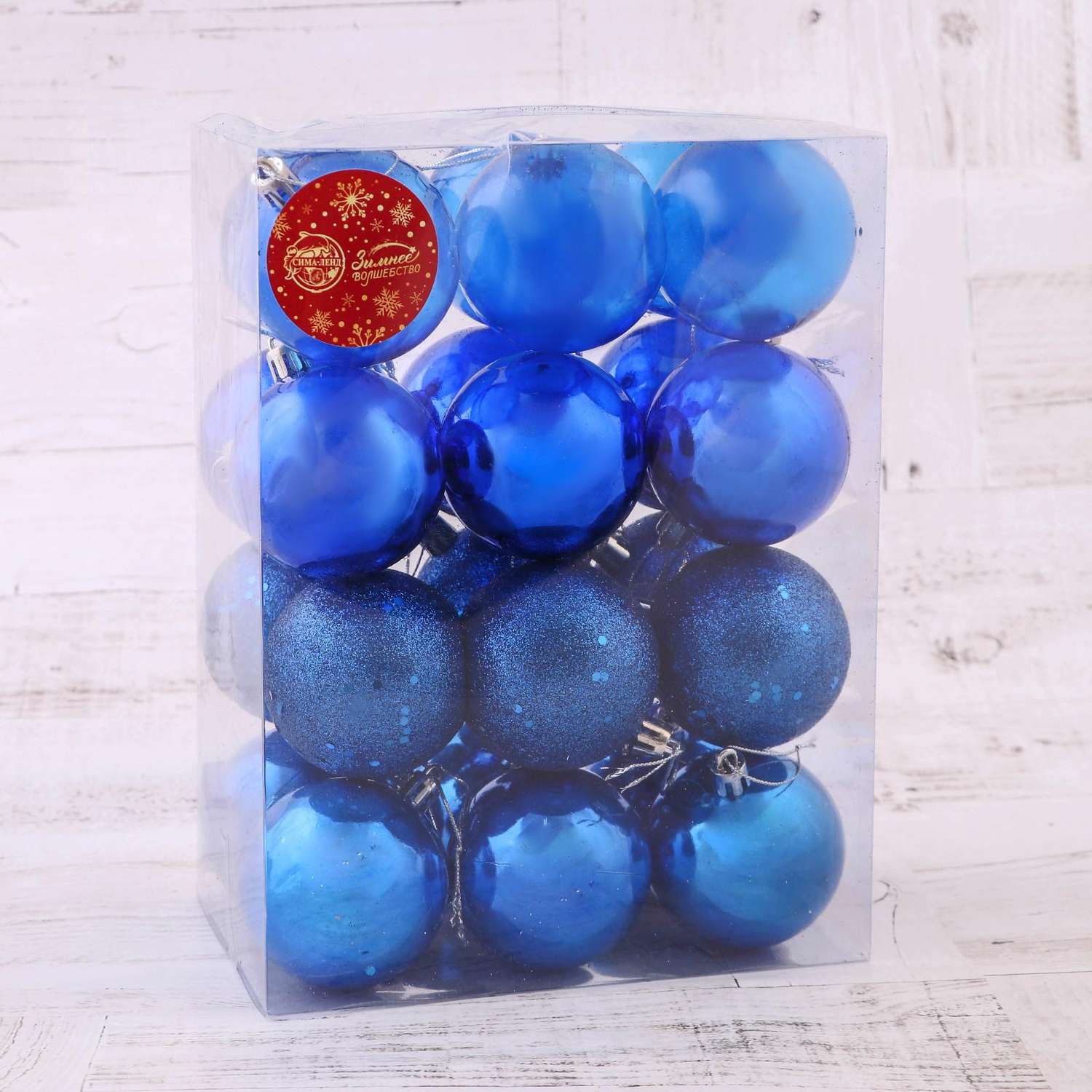 Набор шаров Зимнее волшебство пластик d-6 см 24 шт «Далия» синий - фото 2
