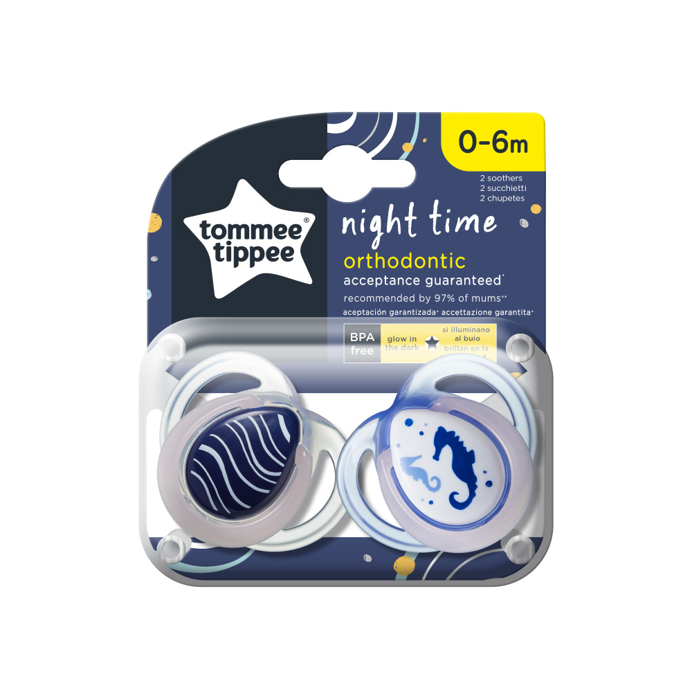 Пустышка Tommee tippee силиконовая ночная Night Time 0-6 мес. 2 шт. - фото 1