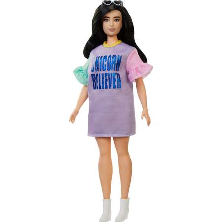 Кукла Barbie Игра с модой 127 Брюнетка в платье с принтом FXL60