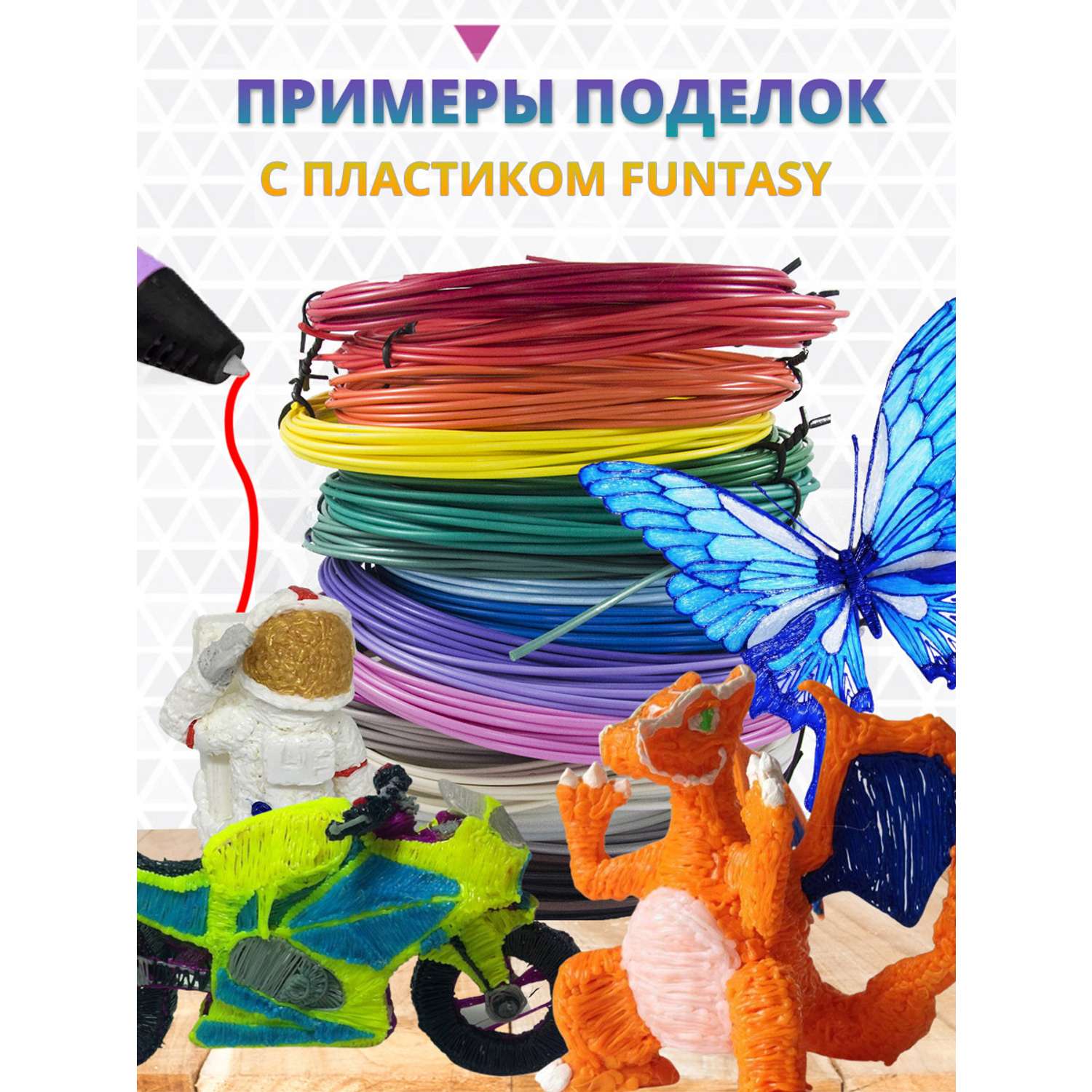Набор для 3д ручек PLA Funtasy 10 метров цвет хаки - фото 4