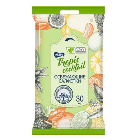 Влажные салфетки AURA Tropic cocktail освежающие pocket-pack 30шт