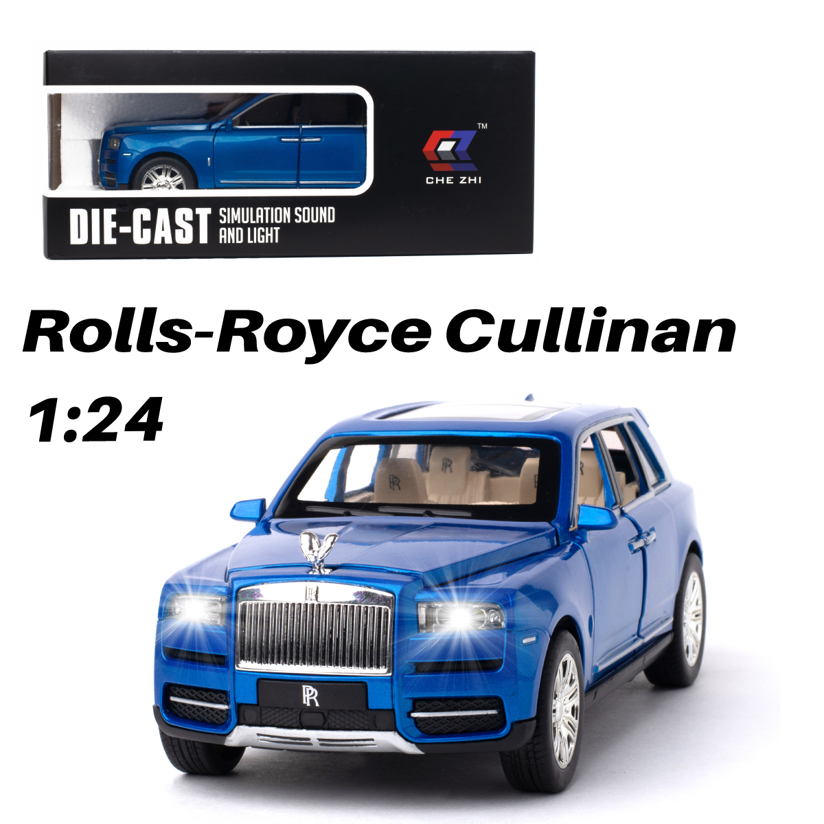 Машинка игрушка железная 1:24 Che Zhi Rolls-Royce Cullinan CZ113-blue - фото 1