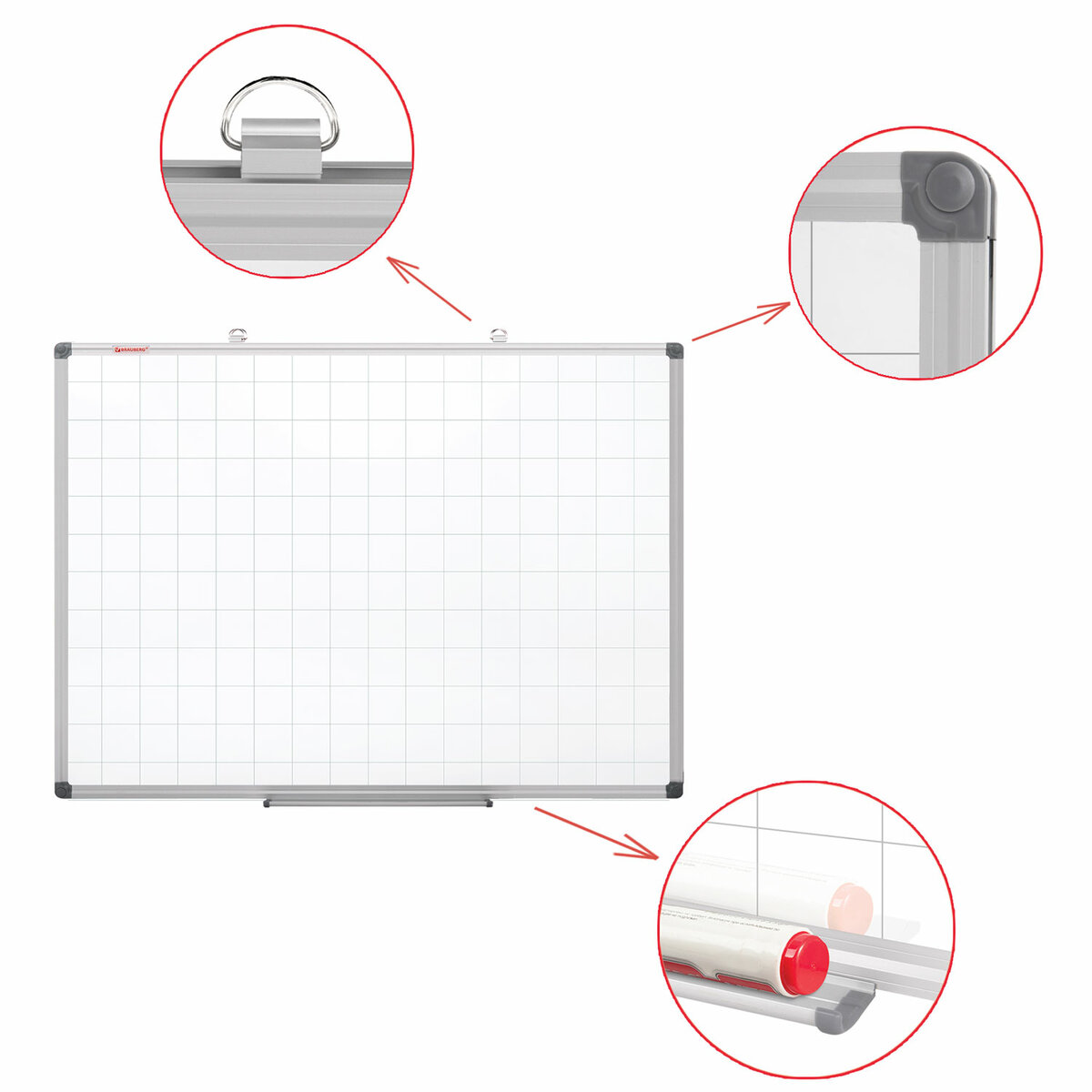 Доска демонстрационная Brauberg магнитно-маркерная на стену для офиса и дома в клетку 60х90см - фото 9