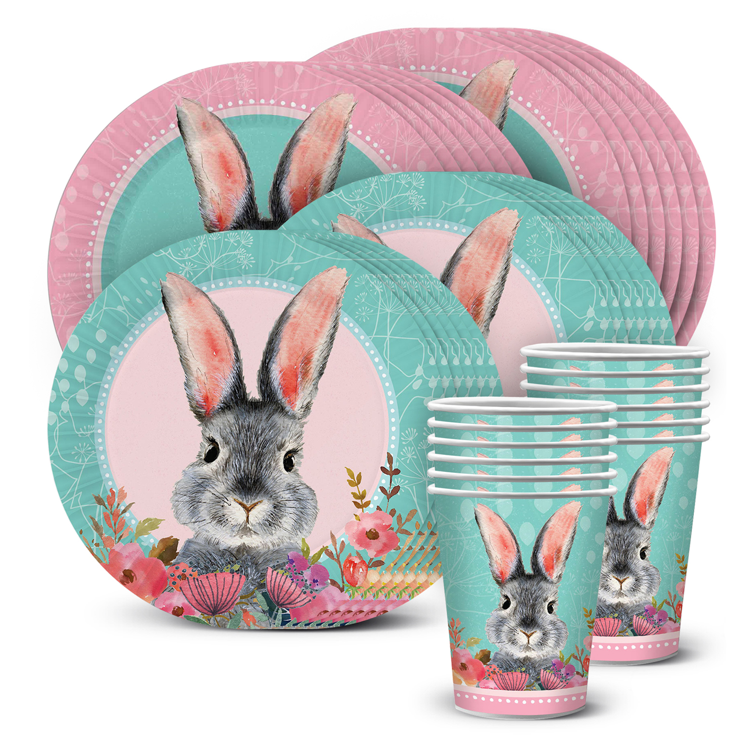Набор одноразовой посуды ND PLAY Кролик стаканы тарелки 18 см тарелки 23 см по 12 шт - фото 1