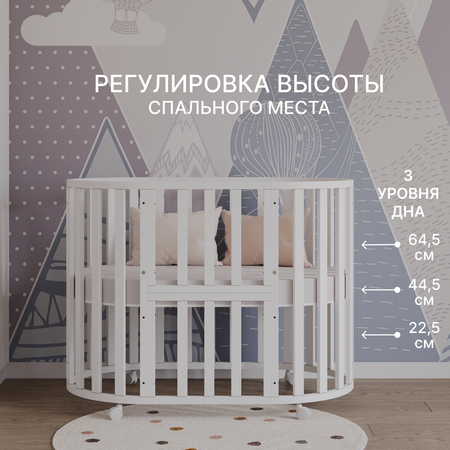 Детская кроватка Moms charm круглая, без маятника (белый)