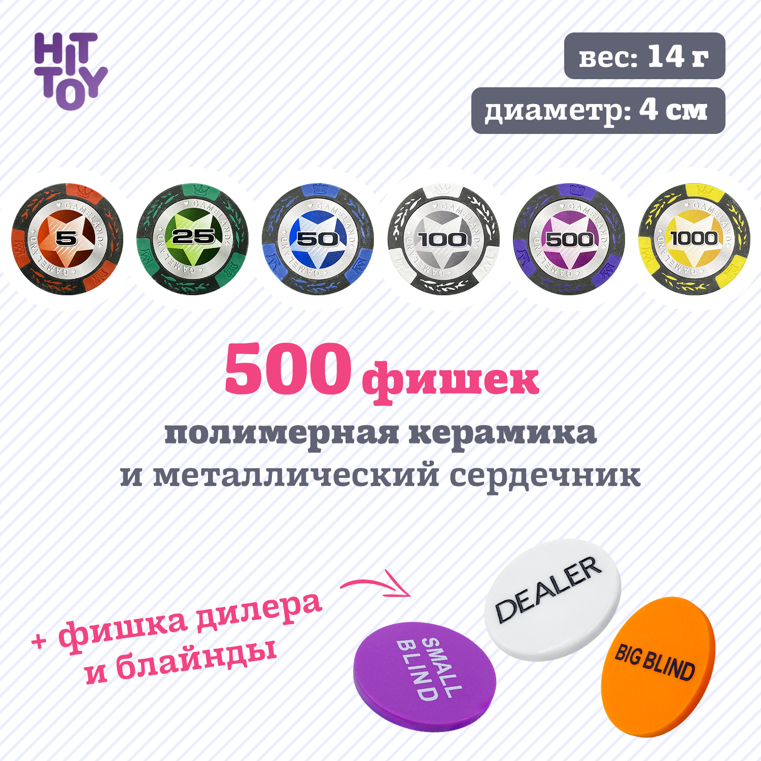 Покерный набор HitToy Black Stars 500 фишек с номиналом в чемодане - фото 3