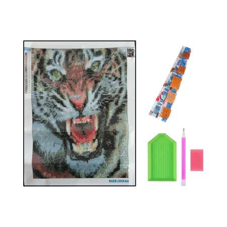 Алмазная мозаика Seichi Оскал тигра 30х40 см