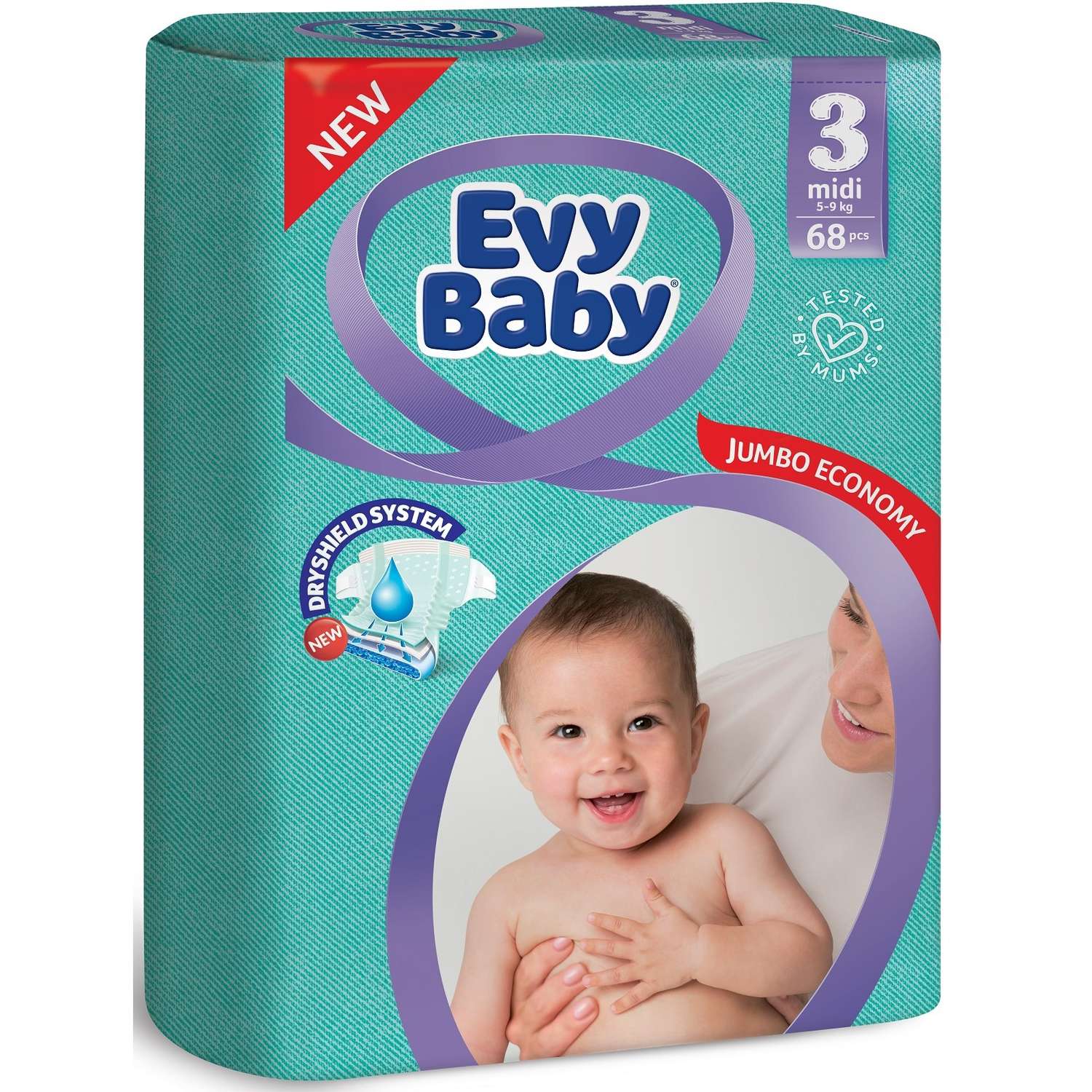 Подгузники детские Evy Baby Midi 5-9 кг Размер 3/M 68 шт - фото 1